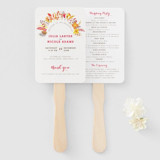 Lila Orange Boho Wildblume Foliage Hochzeit Fächer (Vorne und Hinten)