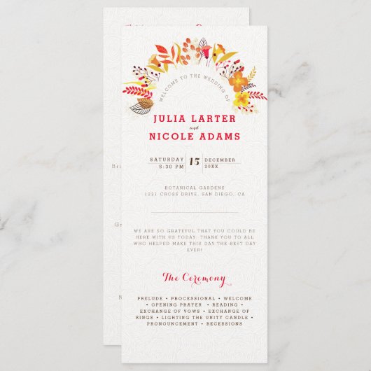 Lila Orange Boho Wildblume Foliage Hochzeit Programm (Vorne/Hinten)