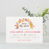Lila Orange Boho Wildblume Foliage Hochzeit Save The Date (Stehend Vorderseite)
