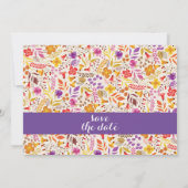 Lila Orange Boho Wildblume Foliage Hochzeit Save The Date (Rückseite)