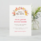 Lila Orange Boho Wildblume Foliage Hochzeit Save The Date (Stehend Vorderseite)