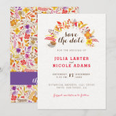 Lila Orange Boho Wildblume Foliage Hochzeit Save The Date (Vorne/Hinten)
