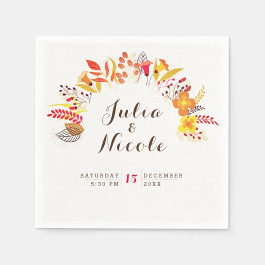 Lila Orange Boho Wildblume Foliage Hochzeit Serviette (Vorderseite)