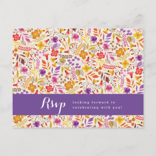 Lila Orange Boho Wildblumen-Hochzeit Postkarte