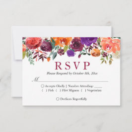 Lila Orange Burgundy Floral Wedding RSVP