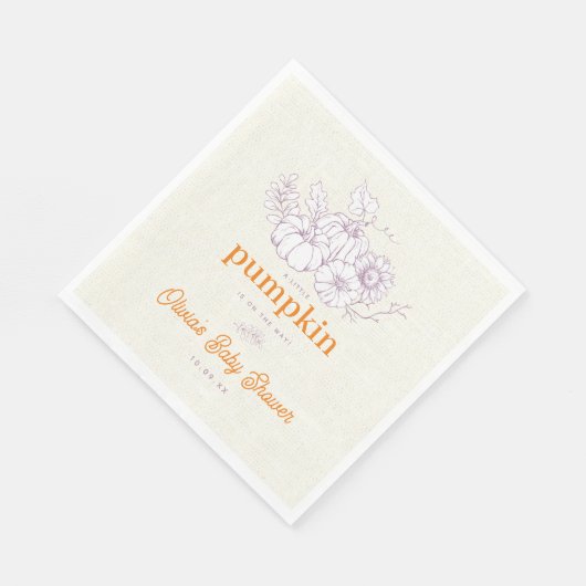 Lila Orange Burlap Little Pumpkin Baby Dusche Serviette (Ecke)