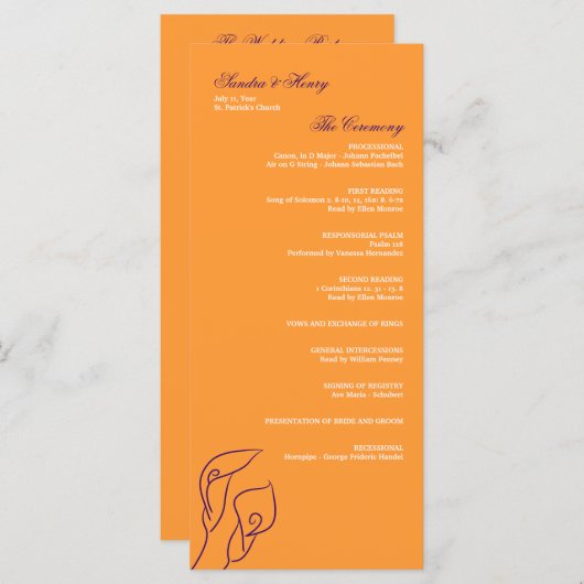 Lila & Orange Calla Lilies Hochzeitsprogramm Programm (Vorne/Hinten)