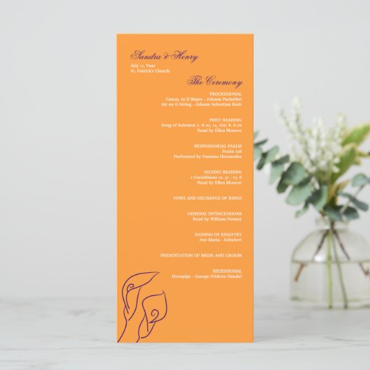 Lila & Orange Calla Lilies Hochzeitsprogramm Programm (Stehend Vorderseite)