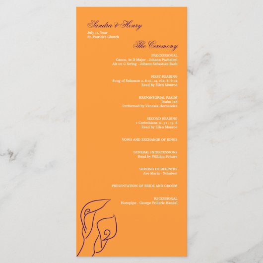 Lila & Orange Calla Lilies Hochzeitsprogramm Programm (Vorderseite)