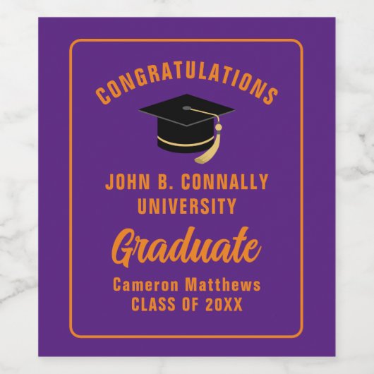 Lila Orange Custom 2024 Graduation Party Weinetikett (Einzelnes Label)