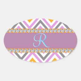 Lila Orange Diamond Zickzack Ovaler Aufkleber