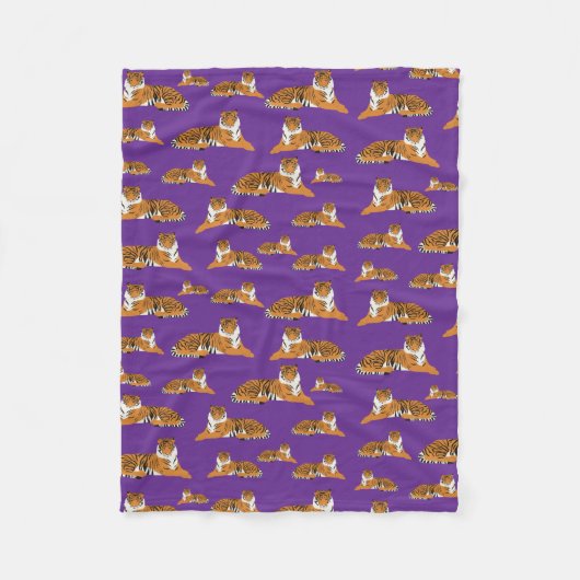 Lila Orange Dschungel Tiger Tier Muster Fleecedecke (Vorderseite)