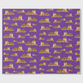 Lila Orange Dschungel Tiger Tier Muster  Geschenkpapier (Flach)