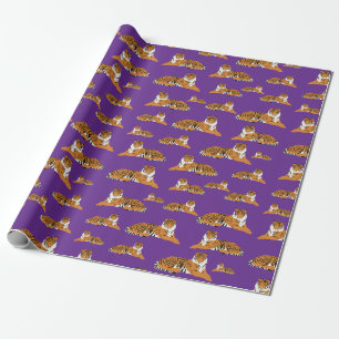 Lila Orange Dschungel Tiger Tier Muster Geschenkpapier