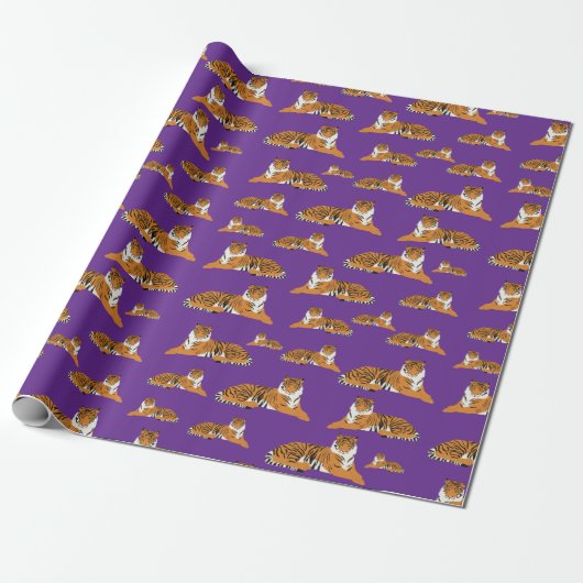 Lila Orange Dschungel Tiger Tier Muster  Geschenkpapier (Ungerollt)