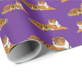 Lila Orange Dschungel Tiger Tier Muster  Geschenkpapier (Rolleneckpunkt)