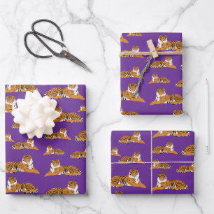 Lila Orange Dschungel Tiger Tier Muster Geschenkpapier Set