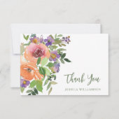 Lila Orange Floral Custom Brautparty Flat Dankeskarte (Vorderseite)