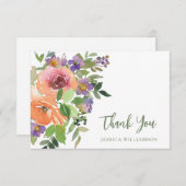 Lila Orange Floral Custom Brautparty Flat Dankeskarte (Vorne/Hinten)