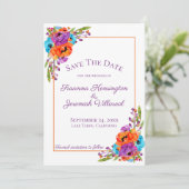 Lila Orange Floral Wasserfarbe Save the Date Pic (Stehend Vorderseite)