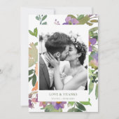 Lila Orange Floral Wedding Custom Message Foto Dankeskarte (Vorderseite)