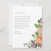 Lila Orange Floral Wedding Custom Message Foto Dankeskarte (Rückseite)