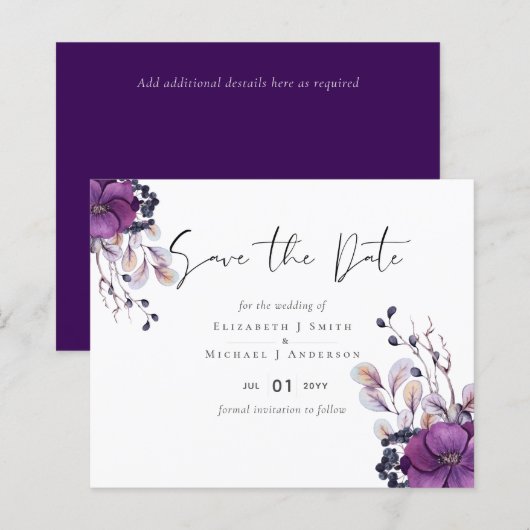 Lila Orange Floral Wedding Rett Dates (Vorne/Hinten)