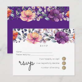 Lila Orange Floral Wedding RSVP Einladungspostkarte