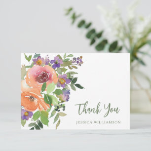 Lila Orange Florales Benutzerdefiniertes Braut Dus Dankeskarte