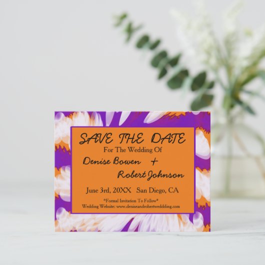 Lila Orange Gefärbte Krawatte Save the Date schwir (Stehend Vorderseite)