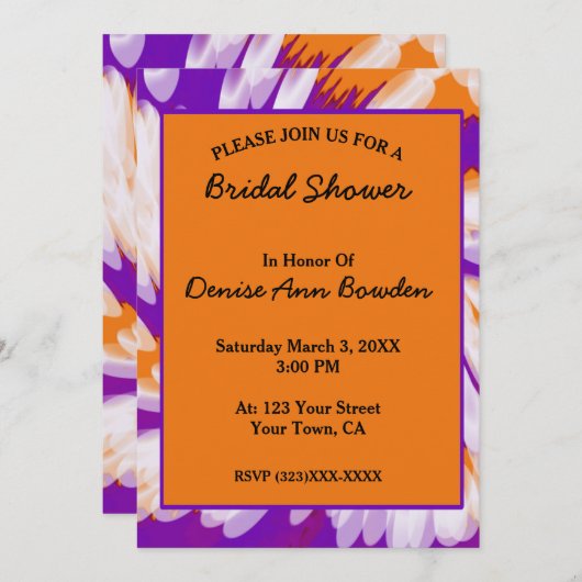 Lila Orange Gefärbte Krawatte Swirl Brautparty Einladung (Vorne/Hinten)