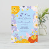 Lila-orange-gelbe Wildblumen 100. Geburtstag Einladung (Stehend Vorderseite)