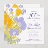 Lila-orange-gelbe Wildblumen 100. Geburtstag Einladung (Vorne/Hinten)