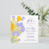 Lila-orange-gelbe Wildblumen 100. Geburtstag Einladung (Stehend Vorderseite)