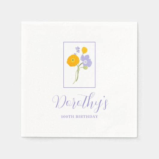 Lila-orange-gelbe Wildblumen 100. Geburtstag Serviette (Vorderseite)