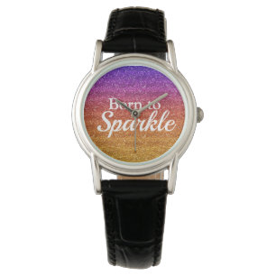 Lila Orange Glitter Born to Sparkle Luxus Armbanduhr