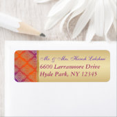 Lila Orange Gold Damask Rücksendeadresse (Insitu)
