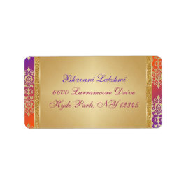 Lila Orange Gold Damask Rücksendeadresse 2 Adressaufkleber