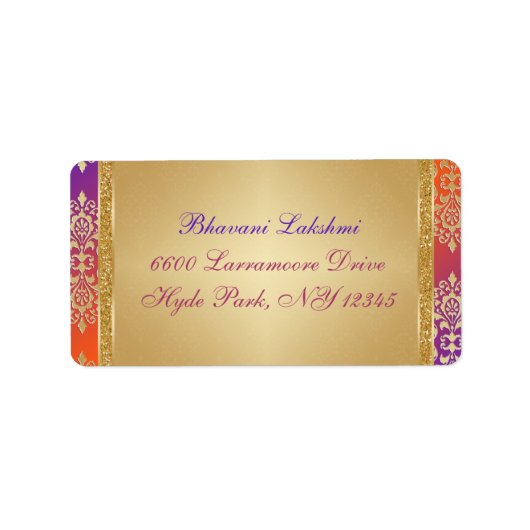 Lila Orange Gold Damask Rücksendeadresse 2 Adressaufkleber (Vorne)