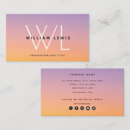 Lila Orange Gradient Social Media Icons Visitenkarte