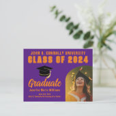 Lila Orange Graduate Foto 2024 Abschluss Postkarte (Stehend Vorderseite)