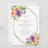 Lila Orange Green Floral QR Code Foto Hochzeit Einladung (Vorderseite)