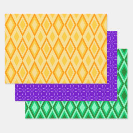 LILA ORANGE GREEN MARDI GRAS PATTERS GESCHENKPAPIER SET