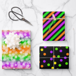 LILA ORANGE GREEN YELLOW HALLOWEEN PATTER GESCHENKPAPIER SET