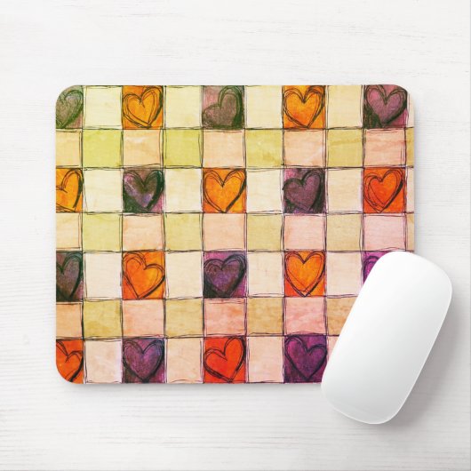 Lila orange-grünes Herzgingham-Mouse-Pad Mousepad (Mit Mouse)