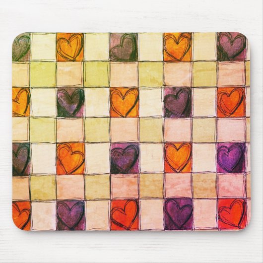 Lila orange-grünes Herzgingham-Mouse-Pad Mousepad (Vorne)