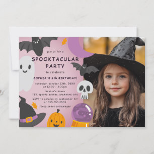 Lila Orange Halloween Kindergeburtstag Foto Einladung