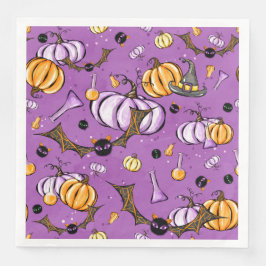 LILA ORANGE HALLOWEEN PUMPKINS UND SCHWARZE BATTEN SERVIETTE