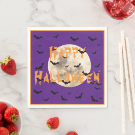 Lila Orange Happy Halloween Bats Moon Serviette