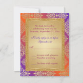 Lila Orange IMITATS Gold Glitzer, Damask RSVP Kart (Vorderseite)